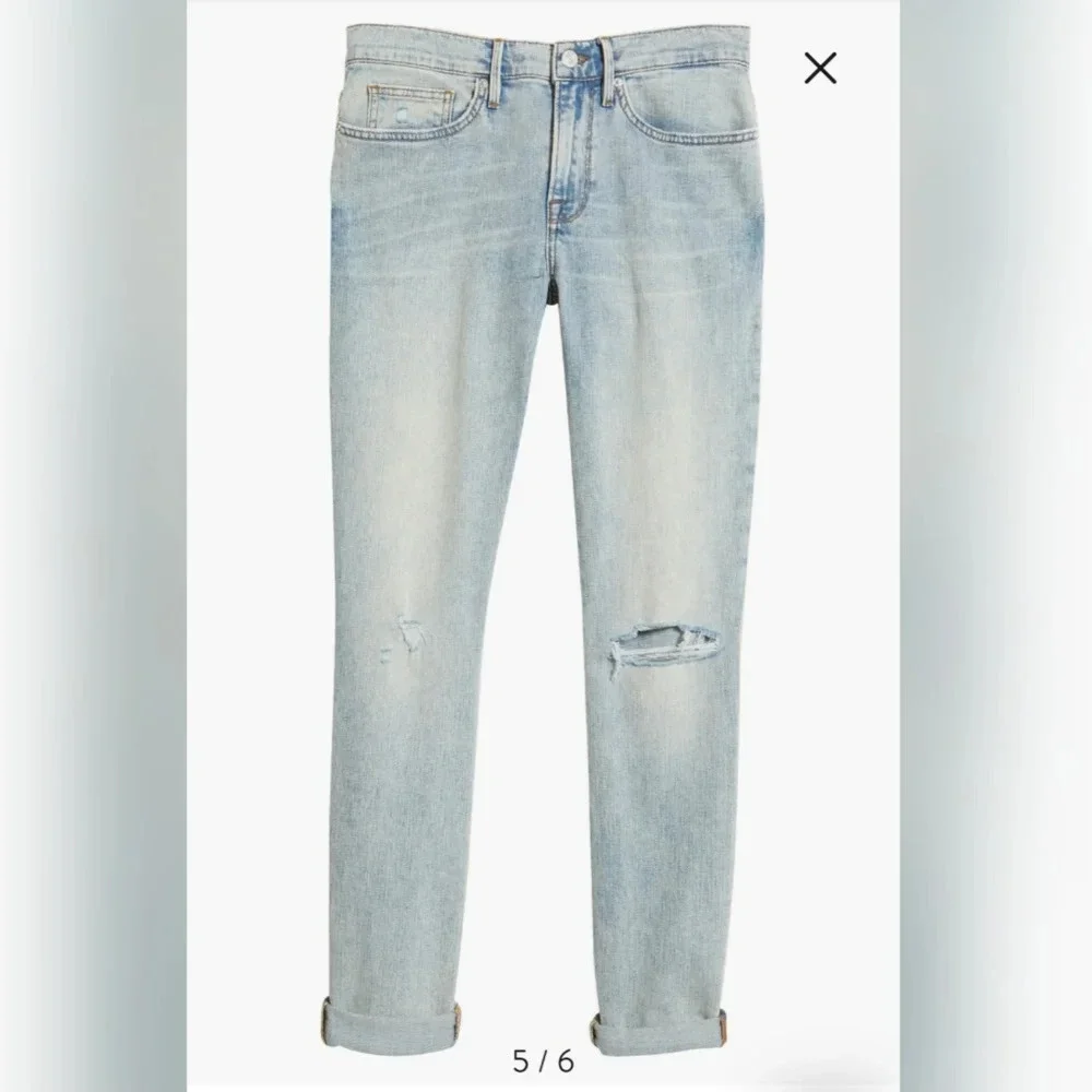 Frame Men's Denim L'Homme Skinny Fit Mid Rise Light Wash Distressed Jeans Sz 38